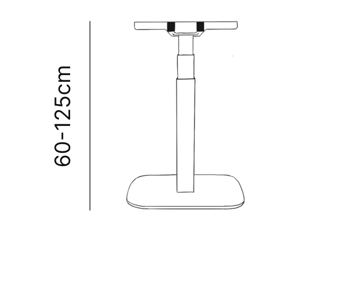 60 cm minimum to 125 cm maximum height range of an electric height adjustable standing desk V-Desk POP