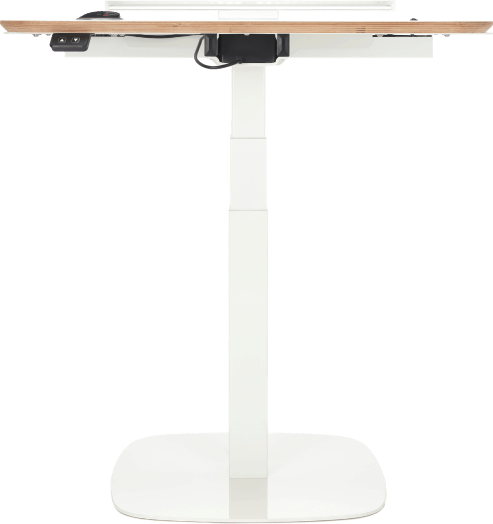 V-DESK POP electric height adjustable standing desk with optional Lightbar and power outlets.